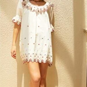 Asymmetrical White Dress with Embroidered Details